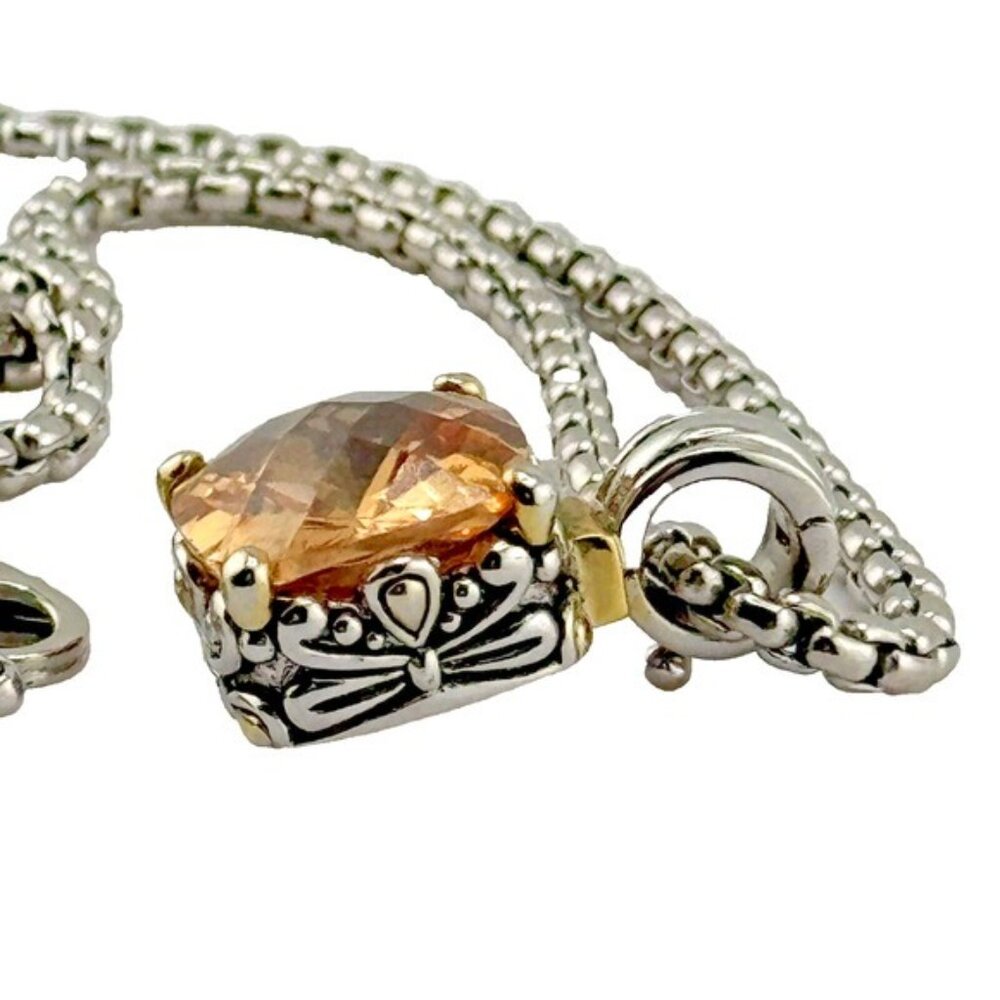 Facet Cut 20 Carat Citrine Color CZ Silver Tone Filigree Pendant Necklace - Picture 4 of 9